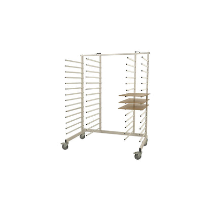 Cira cantilever trolley, one side, 14 compartments, compartment depth 650 mm, centre struts adjustable at the side.