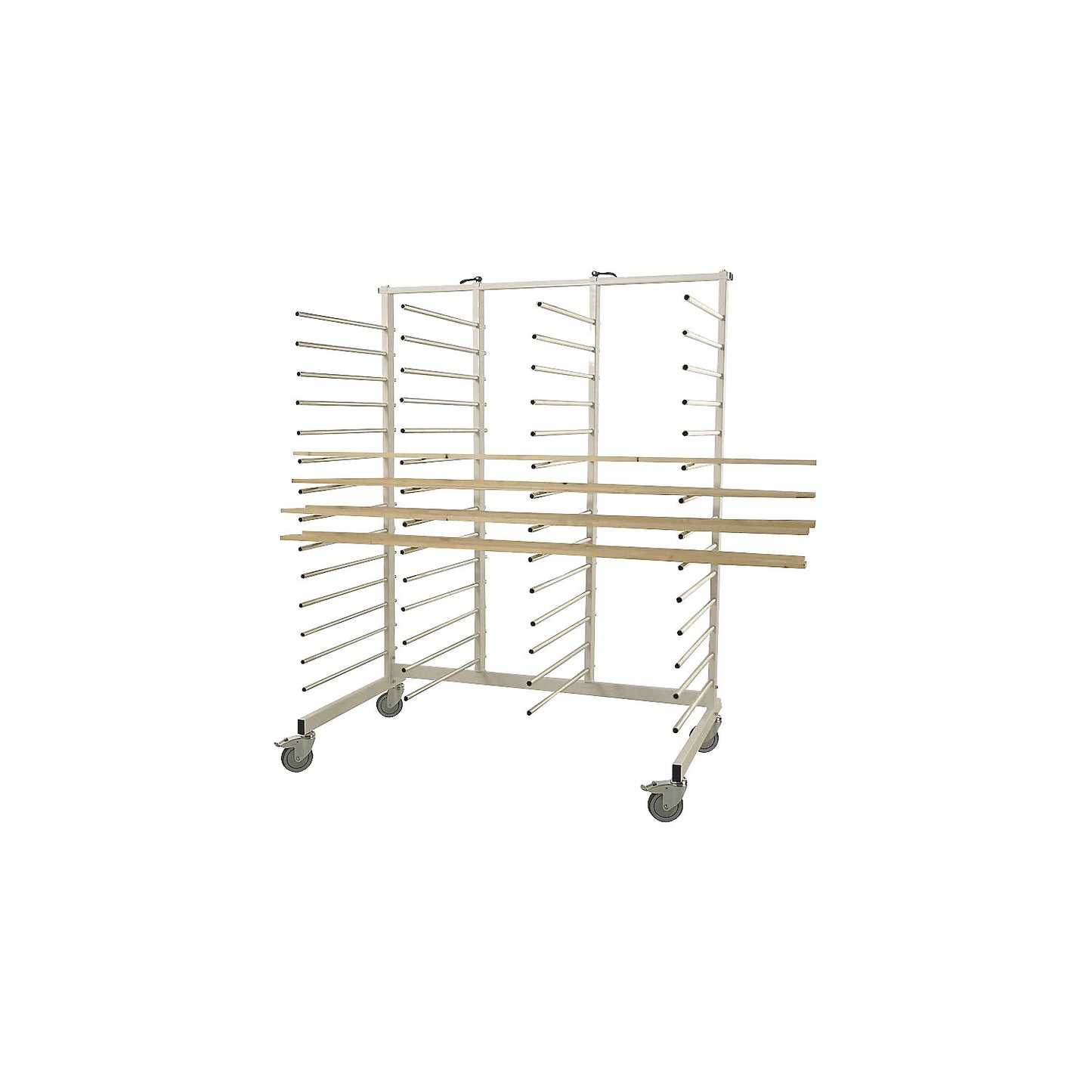 Cira cantilever trolley, one side, 14 compartments, compartment depth 650 mm, centre struts adjustable at the side.