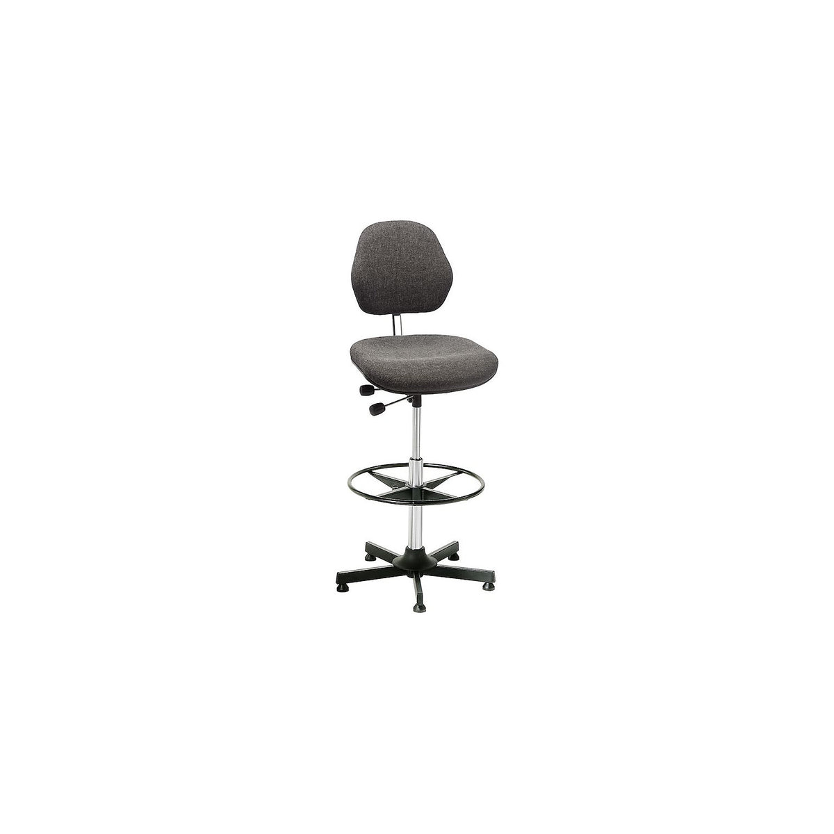 AEGA industrial chair, high model with floor glides and foot ring, fabric cover, grey, height adjustable 670 - 930 mm.