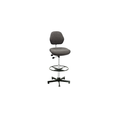 AEGA industrial chair, high model with floor glides and foot ring, fabric cover, grey, height adjustable 670 - 930 mm.