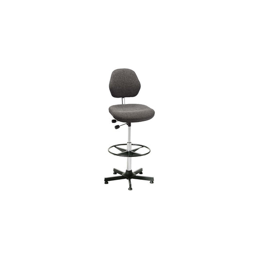 AEGA industrial chair, high model with floor glides and foot ring, fabric cover, grey, height adjustable 670 - 930 mm.