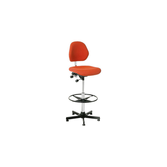 AEGA industrial chair, high model with floor glides and foot ring, fabric cover, red, height adjustable 670 - 930 mm.