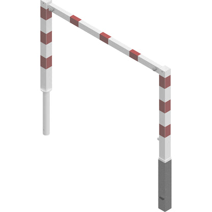 Access barrier, swivelling, with top rail, white with red reflective stripes, width 1500 mm.