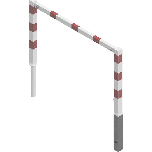 Access barrier, swivelling, with top rail, white with red reflective stripes, width 1500 mm.