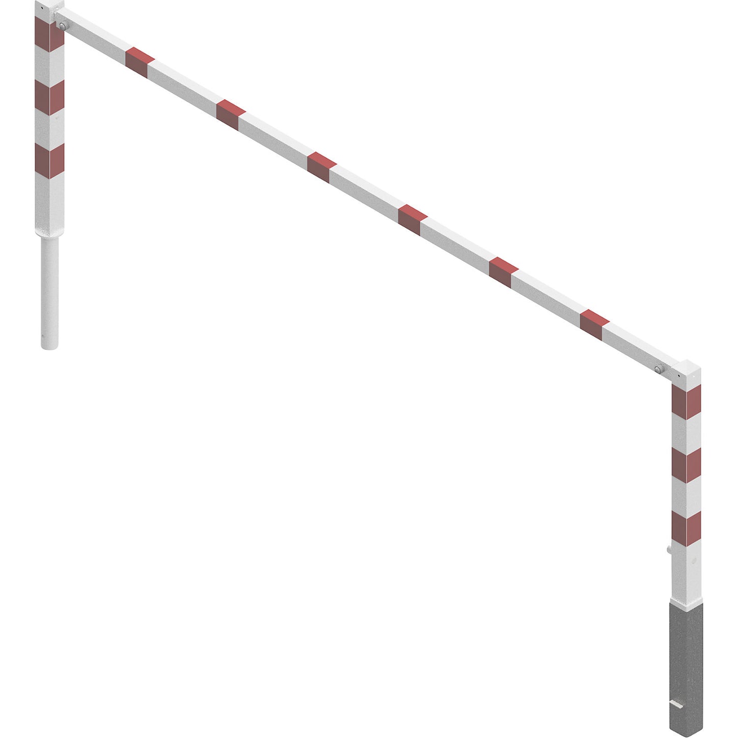 Access barrier, swivelling, with top rail, white with red reflective stripes, width 3000 mm.