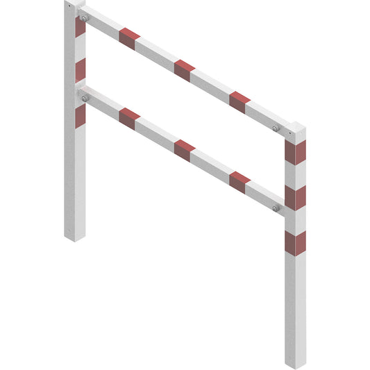 Access barrier, bolt-together, with top rail and knee rail, white with red reflective stripes, width 1500 mm.