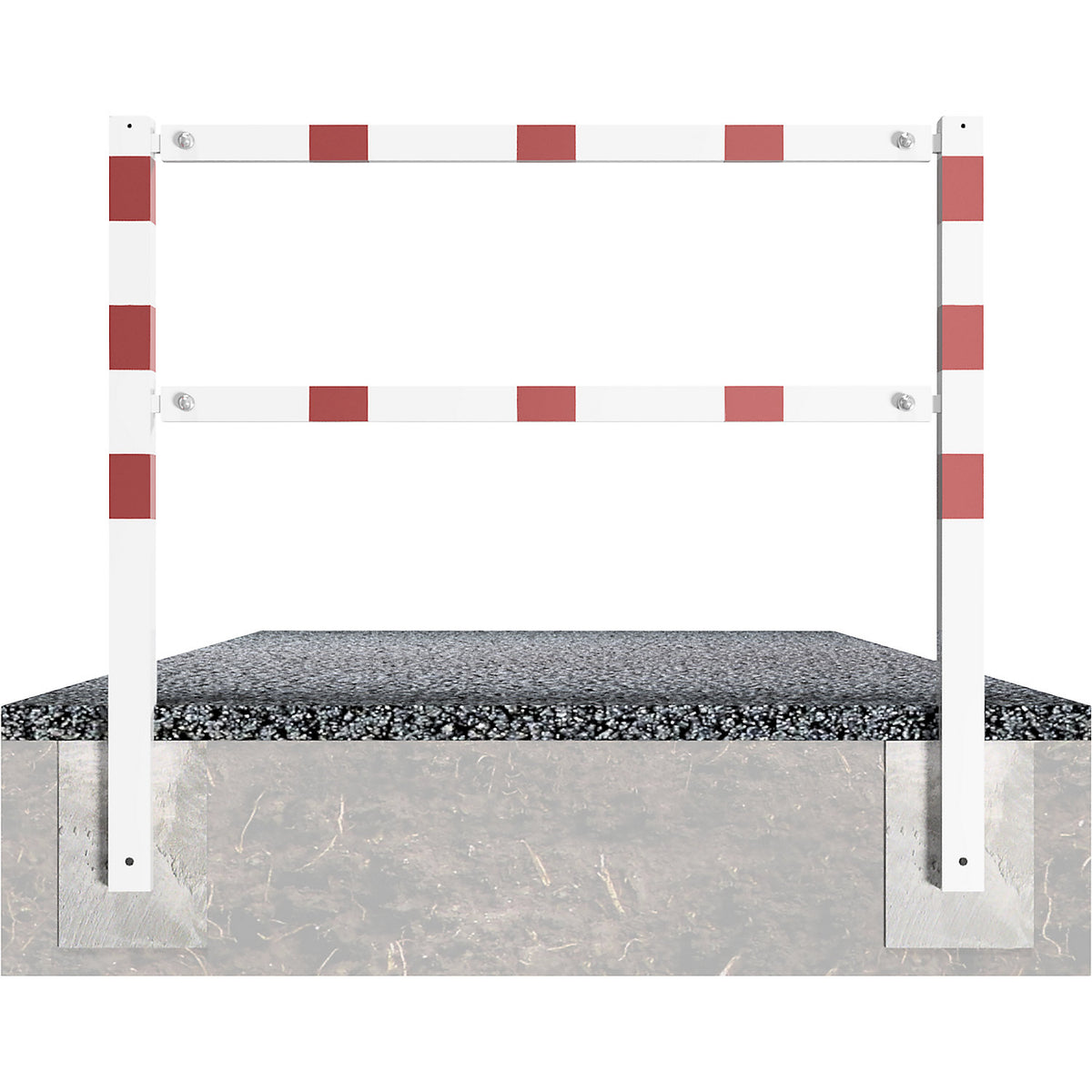 Access barrier, fixed, with top rail and knee rail, red-white, width 2500 mm.