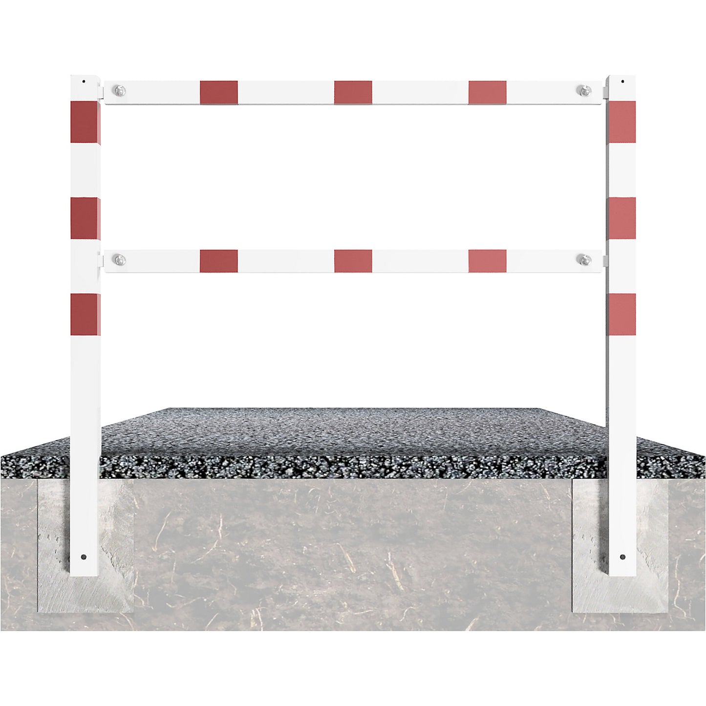 Access barrier, bolt-together, with top rail and knee rail, white with red reflective stripes, width 2500 mm.