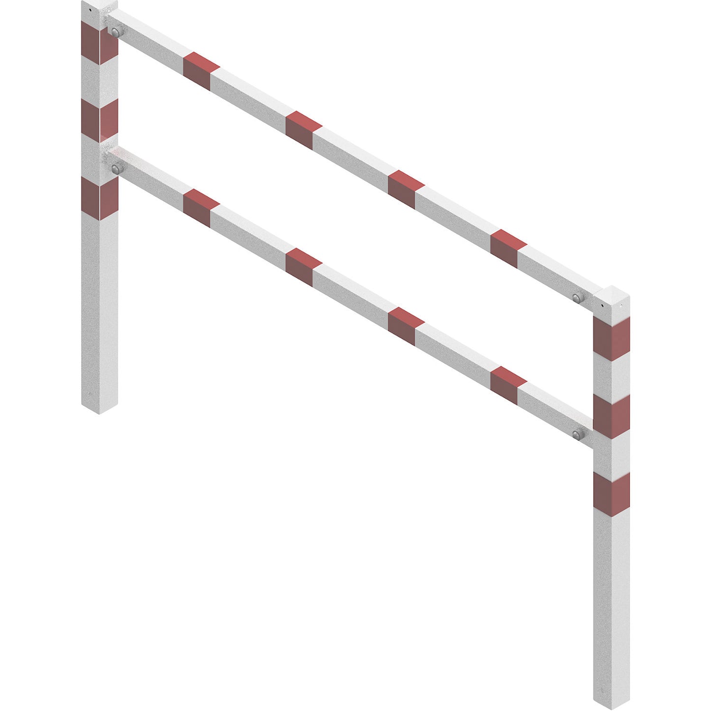 Access barrier, bolt-together, with top rail and knee rail, white with red reflective stripes, width 2000 mm.