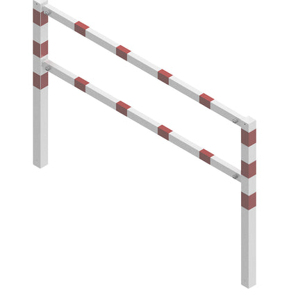 Access barrier, bolt-together, with top rail and knee rail, white with red reflective stripes, width 2000 mm.
