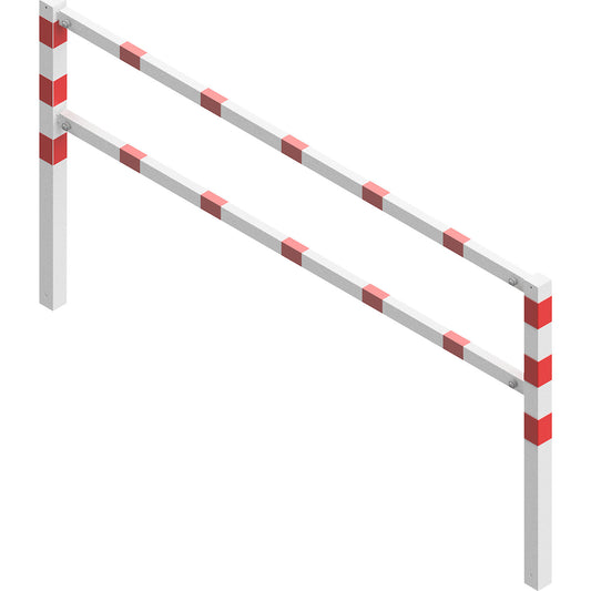 Access barrier, bolt-together, with top rail and knee rail, white with red reflective stripes, width 2500 mm.