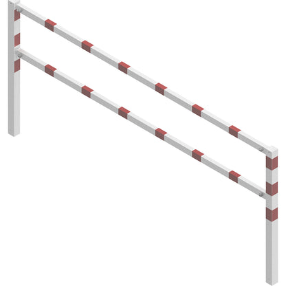 Access barrier, bolt-together, with top rail and knee rail, white with red reflective stripes, width 3000 mm.