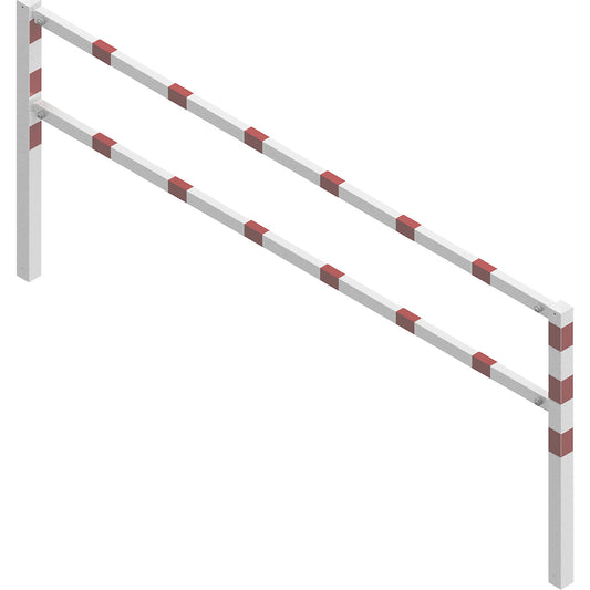 Access barrier, bolt-together, with top rail and knee rail, white with red reflective stripes, width 3000 mm.