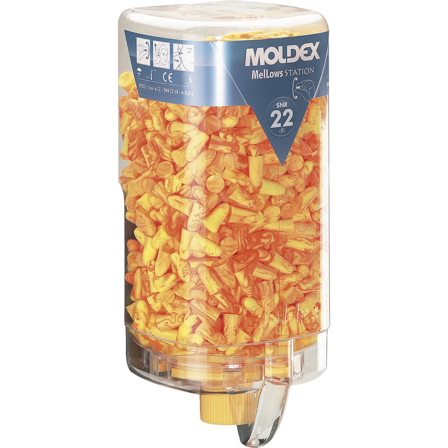 Ear plug station including ear plugs, MelLows® yellow, SNR 22 dB, including 500 pairs of MelLows®.
