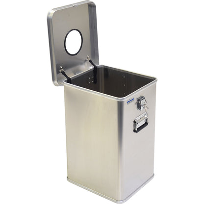 G®-DROP safety disposal can, capacity 80 l, aluminium with wheels, lockable.