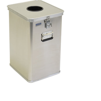G®-DROP safety disposal can, capacity 80 l, aluminium with wheels, lockable.