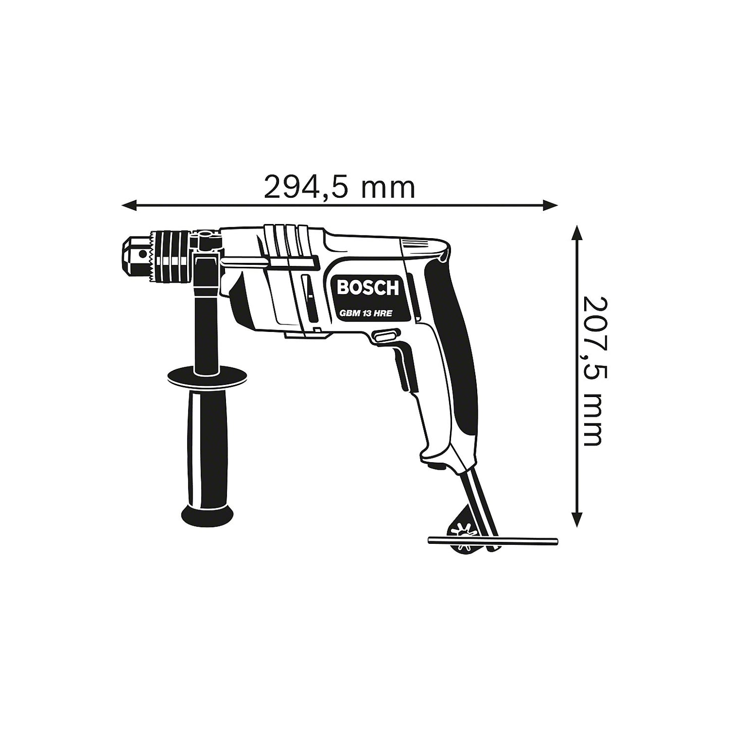 GBM 13 HRE Professional drill, with additional handle, max. torque 60 Nm.