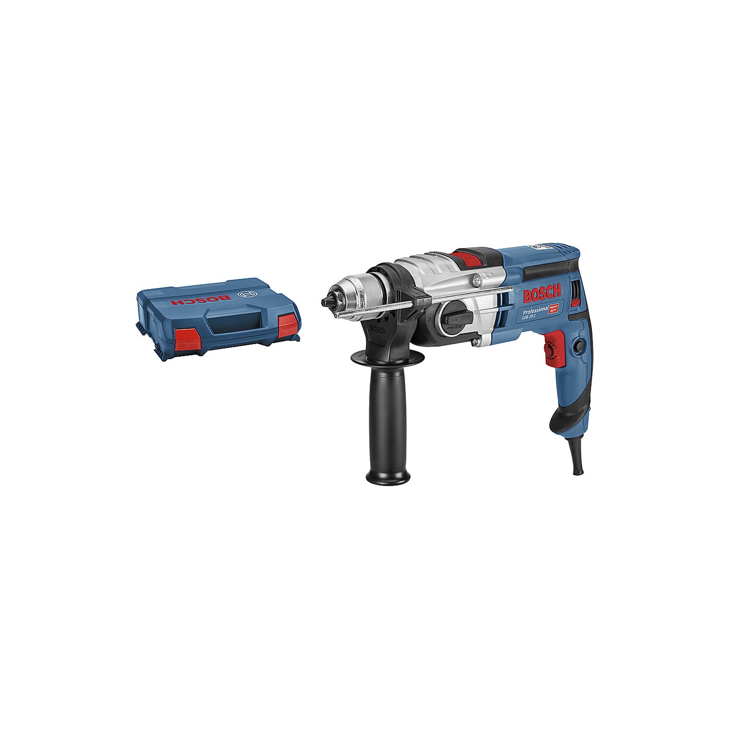 GSB 20-2 Professional impact drill, with quick-action drill chuck, in L-CASE with additional handle.