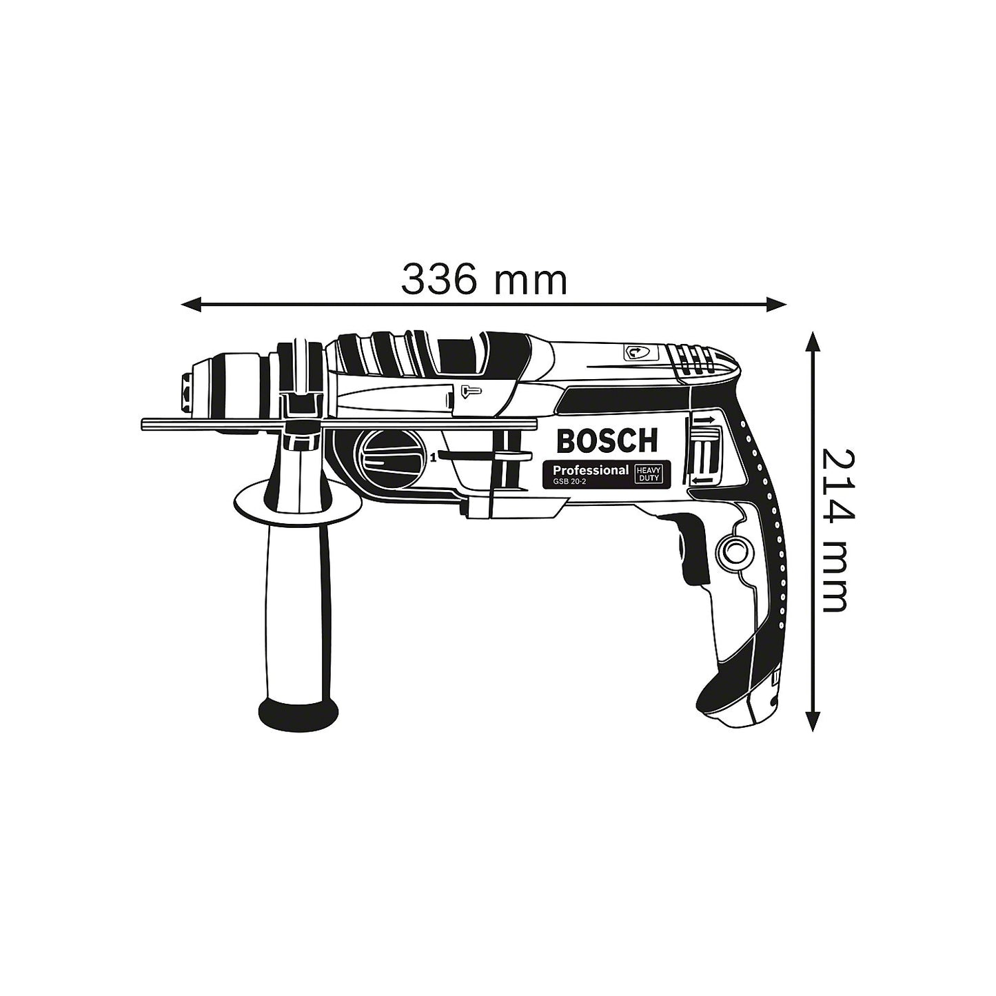 GSB 20-2 Professional impact drill, with quick-action drill chuck, in L-CASE with additional handle.
