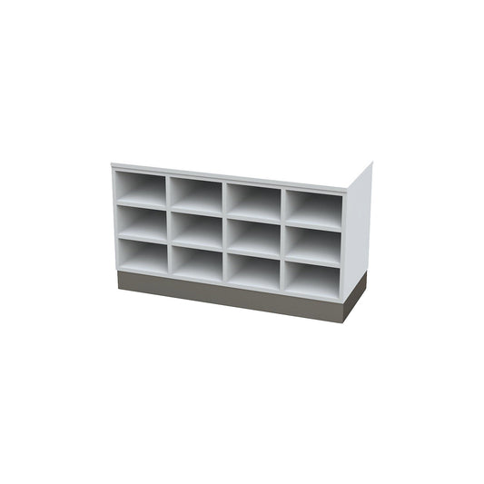 Sitover cloakroom bench, single sided, melamine coated, 9 compartments, length 820 mm, white, stainless steel plinth.