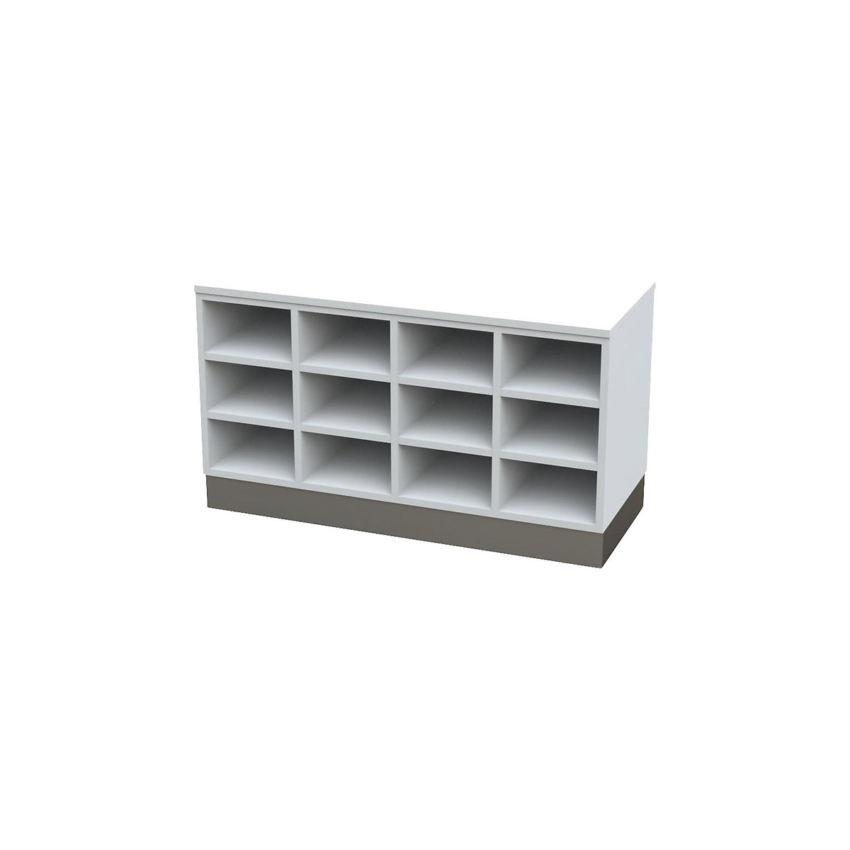 Sitover cloakroom bench, single sided, melamine coated, 15 compartments, length 1360 mm, white, stainless steel plinth.