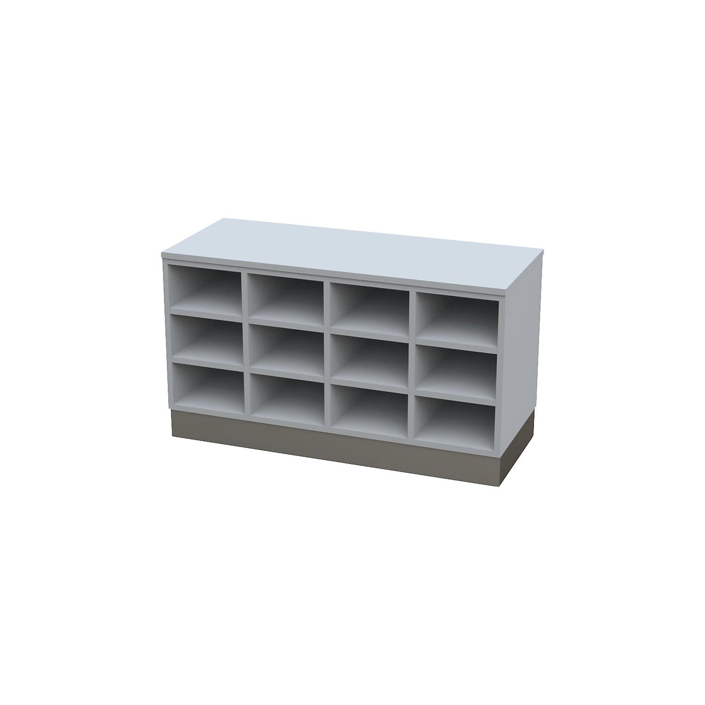 Sitover cloakroom bench, single sided, melamine coated, 15 compartments, length 1360 mm, grey, stainless steel plinth.