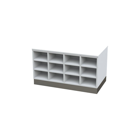 Sitover cloakroom bench, double sided, melamine coated, 2 x 12 compartments, length 1090 mm, white, stainless steel plinth.