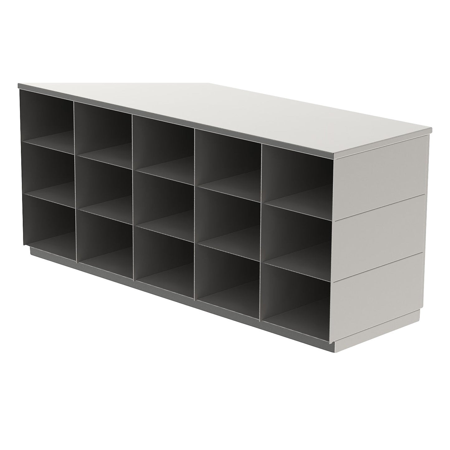 Sitover cloakroom bench, single sided, stainless steel, 15 compartments, length 1360 mm.