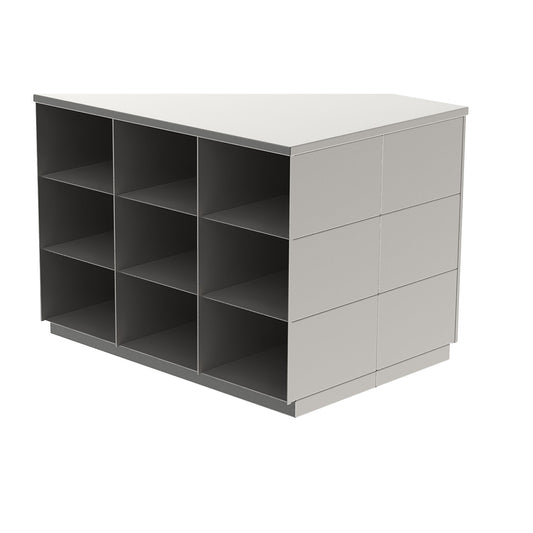 Sitover cloakroom bench, double sided, stainless steel, 2 x 9 compartments, length 820 mm.