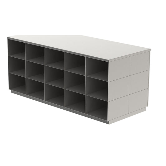 Sitover cloakroom bench, double sided, stainless steel, 2 x 15 compartments, length 1360 mm.