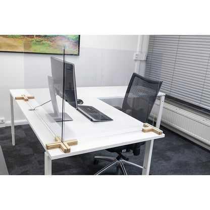 Partition for desks/tables, incl. 2 T-shaped foot connectors, HxW 590 x 1200 mm.