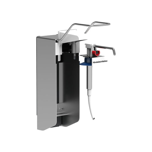 Universal dispenser 1 l, for wall mounting, with stainless steel lever arm, for sensitive areas.