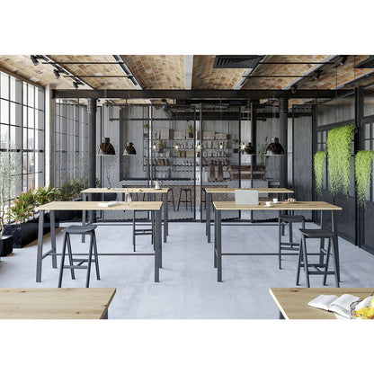 HIGH CREATIVE multi-purpose table, HxWxD 1040 x 1750 x 680 mm, knotty oak / crude steel.