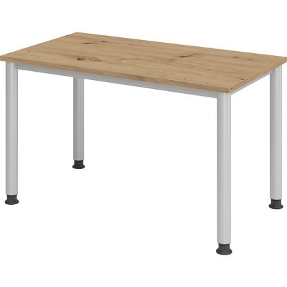 RENATUS - Mini-Office 4 desk, 4-legged frame, width 1200 mm, oak finish, round steel tubing.