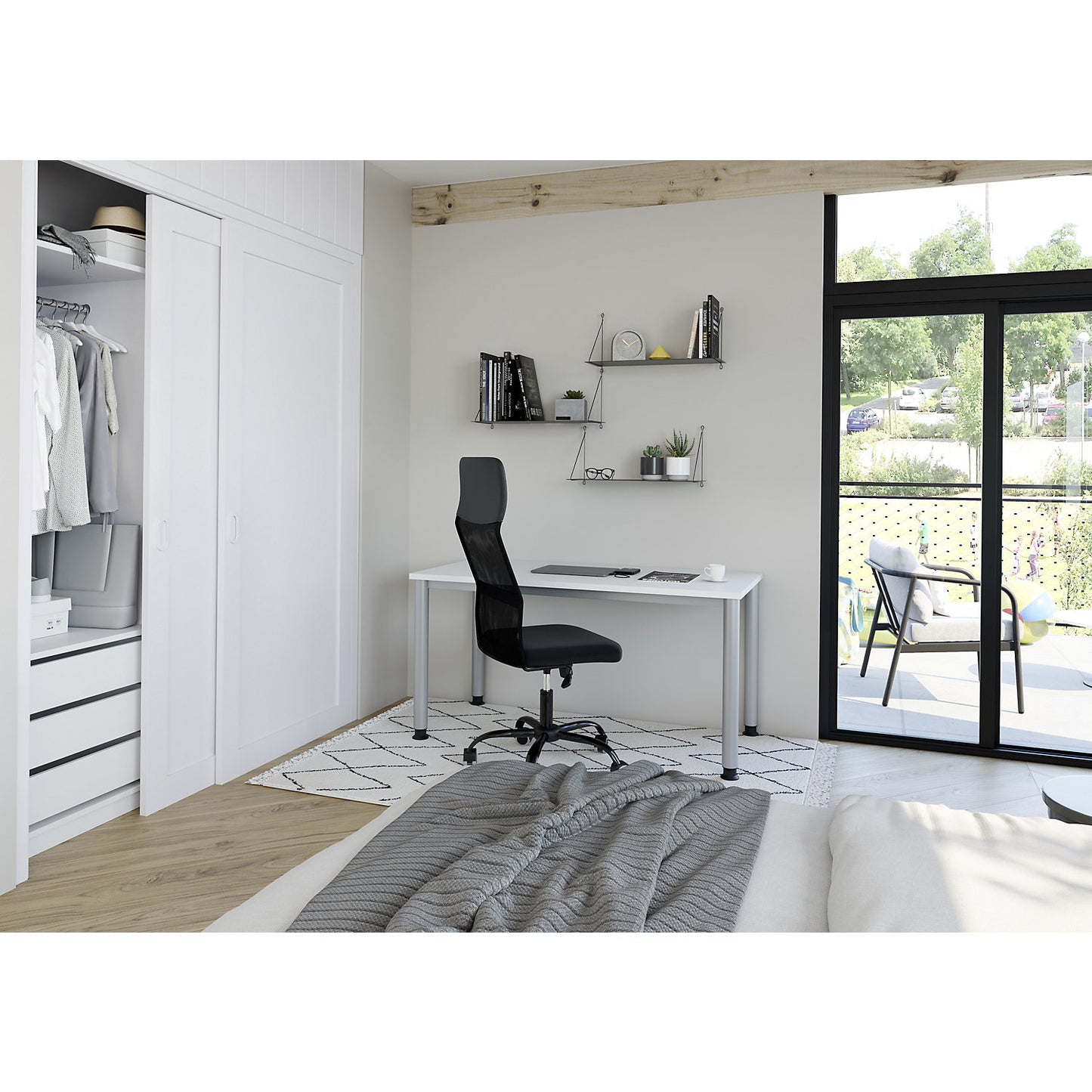 RENATUS - Mini-Office 4 desk, 4-legged frame, width 1200 mm, white, round tubular steel.