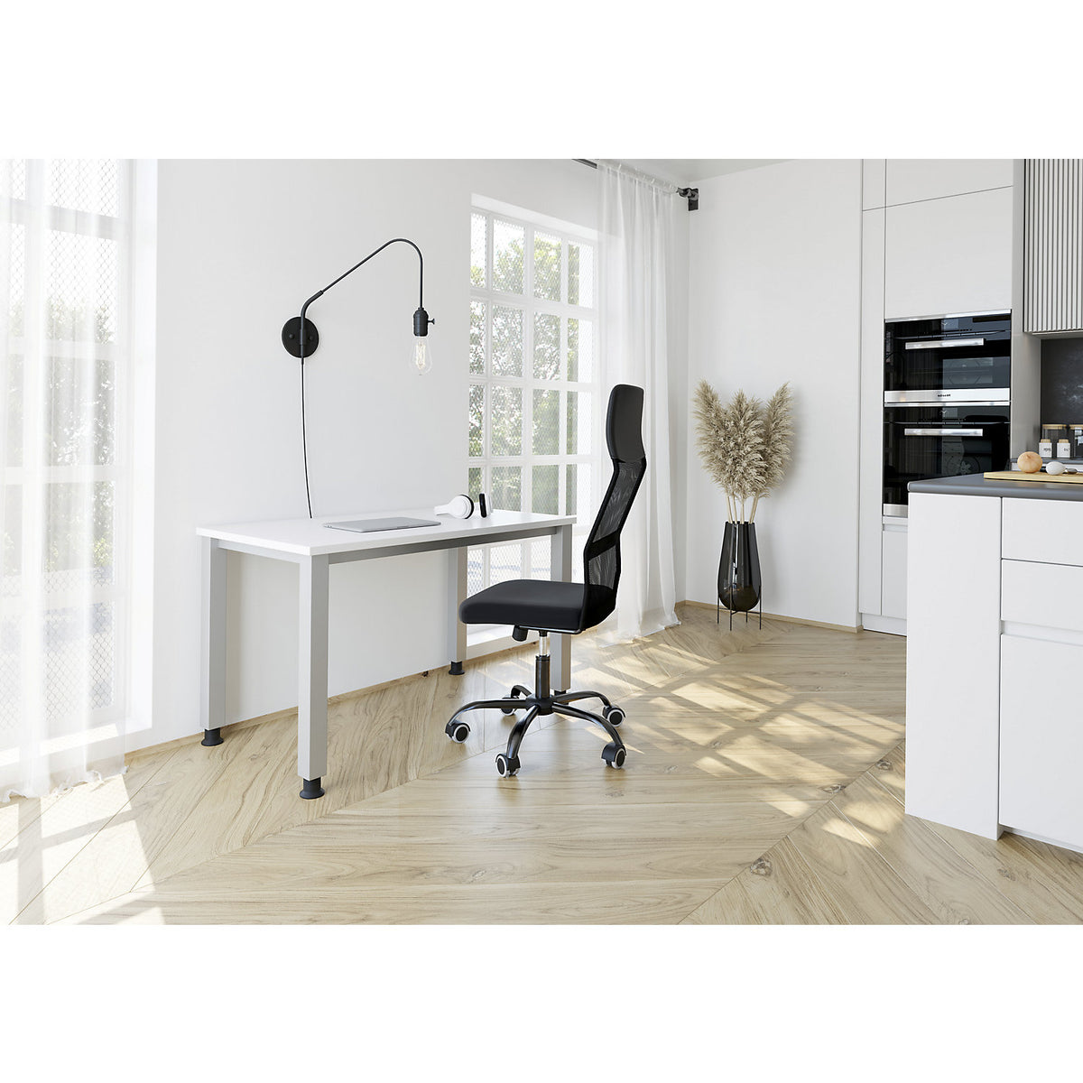 RENATUS - Mini-Office 4 desk, 4-legged frame, width 1200 mm, white, rectangular tubing.