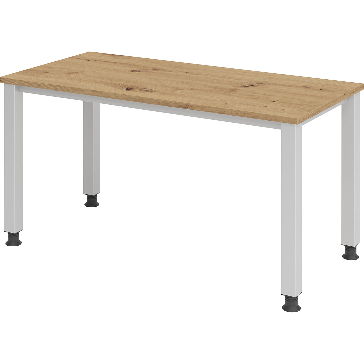 RENATUS - Mini-Office 4 desk, 4-legged frame, width 1400 mm, oak finish, rectangular tubing.