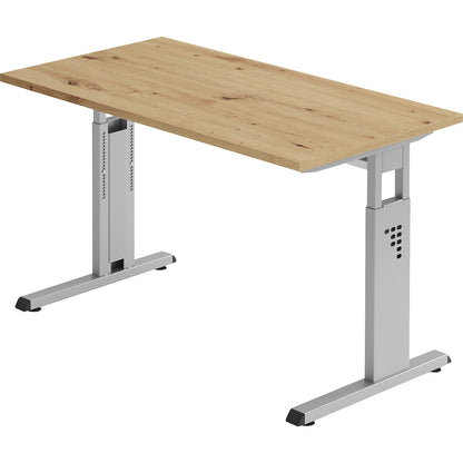 Mini-Office C desk, C-foot frame, width 1200 mm, oak finish / aluminium silver.
