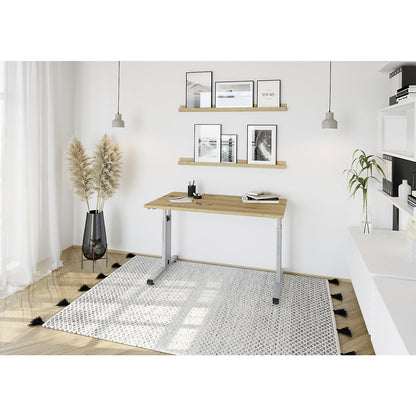 Mini-Office C desk, C-foot frame, width 1200 mm, oak finish / aluminium silver.