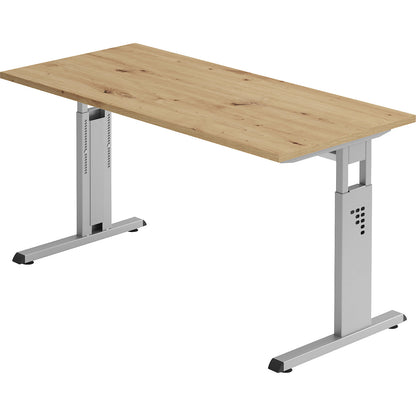 Mini-Office C desk, C-foot frame, width 1400 mm, oak finish / aluminium silver.