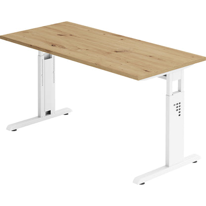 Mini-Office C desk, C-foot frame, width 1400 mm, oak finish / white.