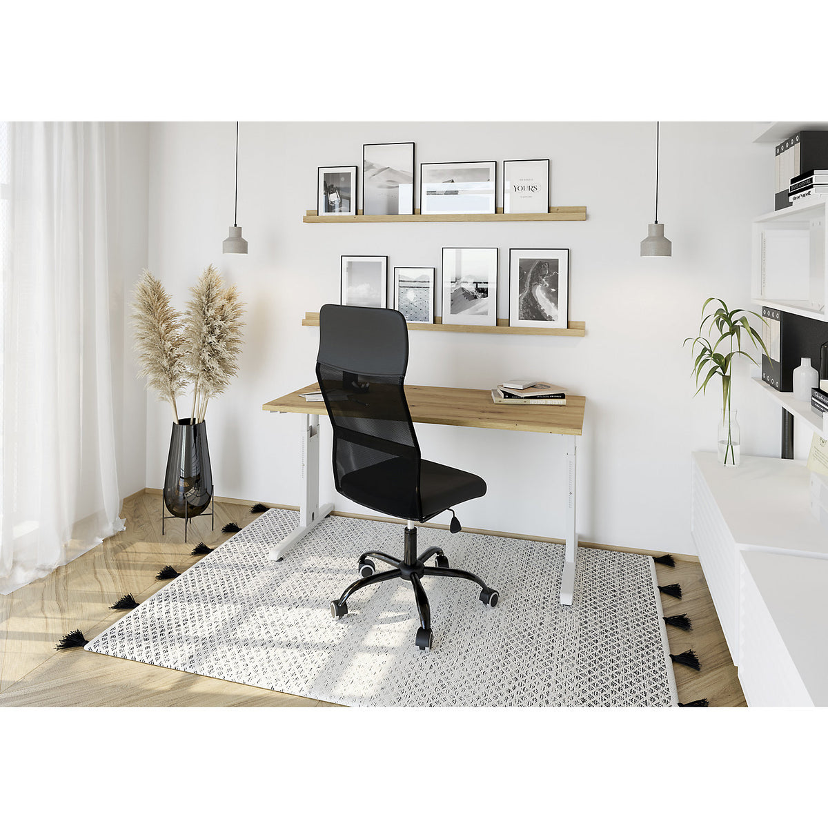 Mini-Office C desk, C-foot frame, width 1400 mm, oak finish / white.