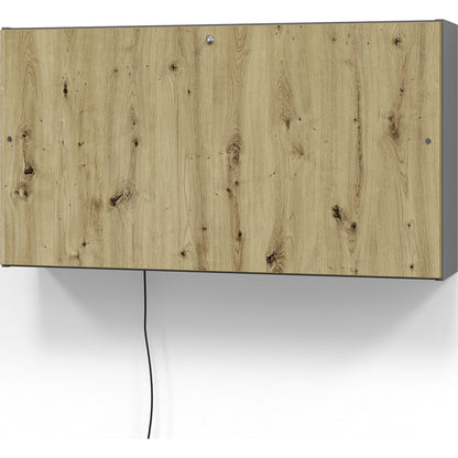 Mini-Office wall-mounted desk, HxWxD 650 x 1200 x 260 mm, graphite / oak finish.
