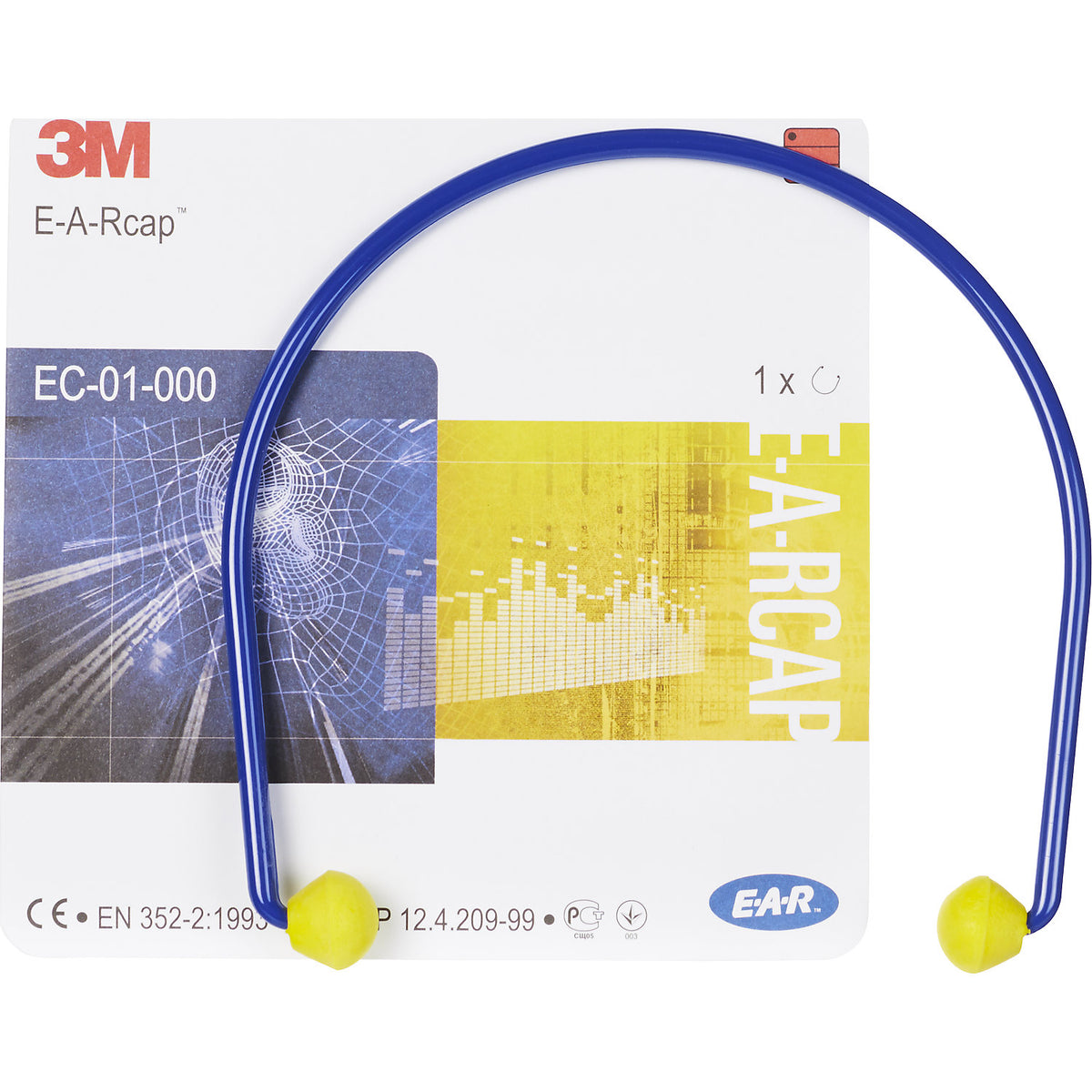 E-A-Rcaps™ banded earplugs, SNR 23 dB, pack of 10, blue/yellow.