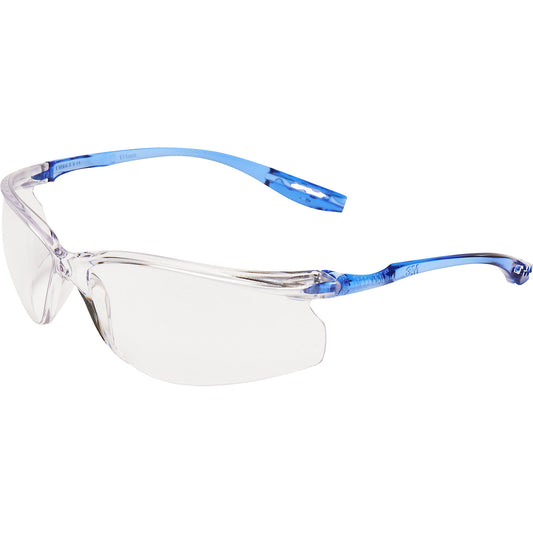 Tora™ CCS safety goggles, anti-scratch, anti-fog, blue earpiece, clear lens.