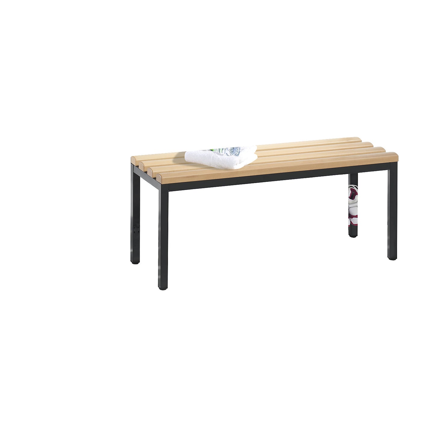 BASIC changing room bench, beech wood slats, length 1000 mm, shoe rack.