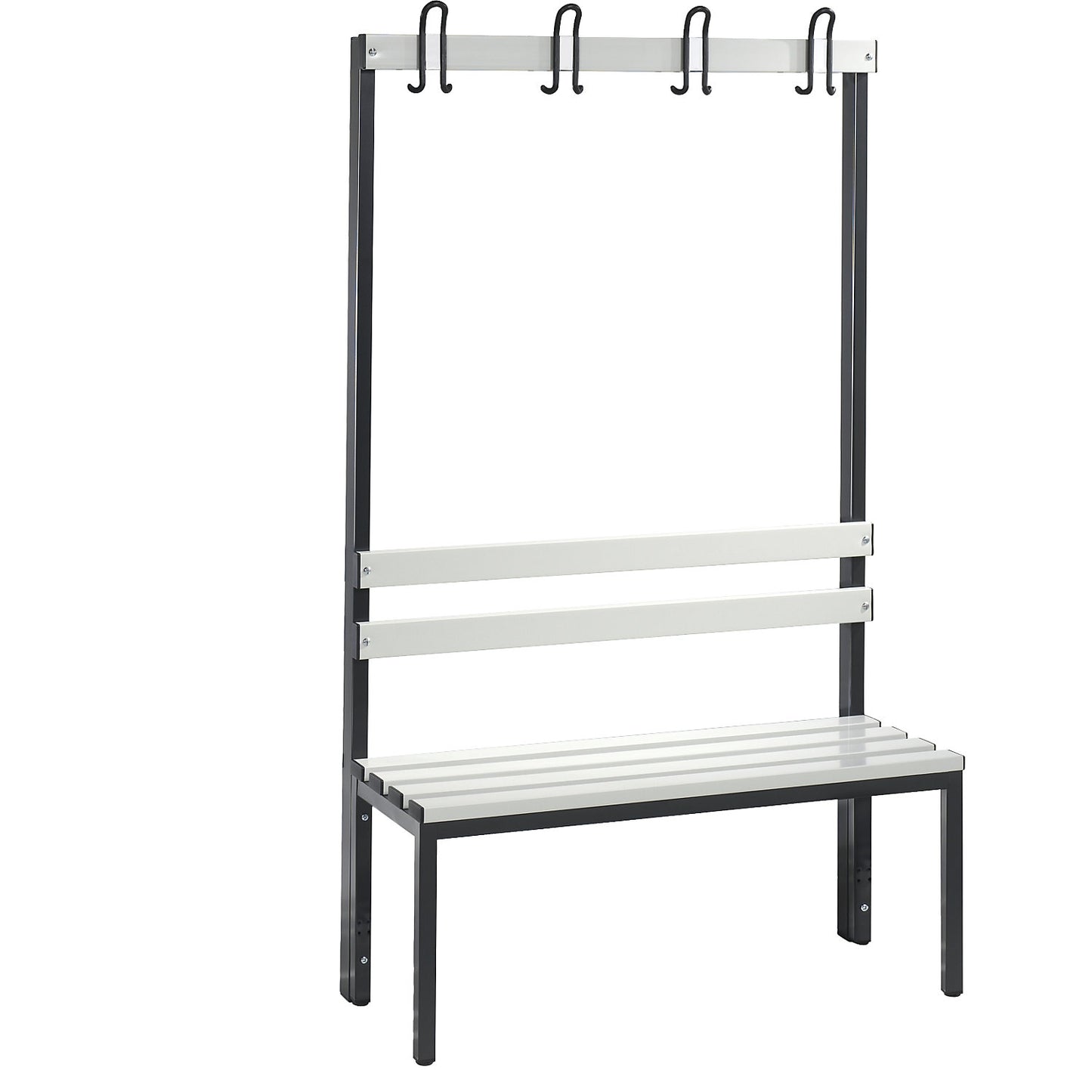 BASIC changing room bench, single sided, plastic slats, length 1000 mm, light grey.