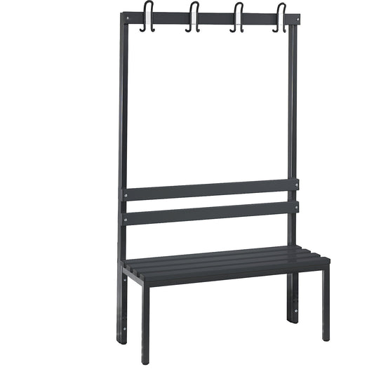 BASIC changing room bench, single sided, plastic slats, length 1000 mm, black grey.