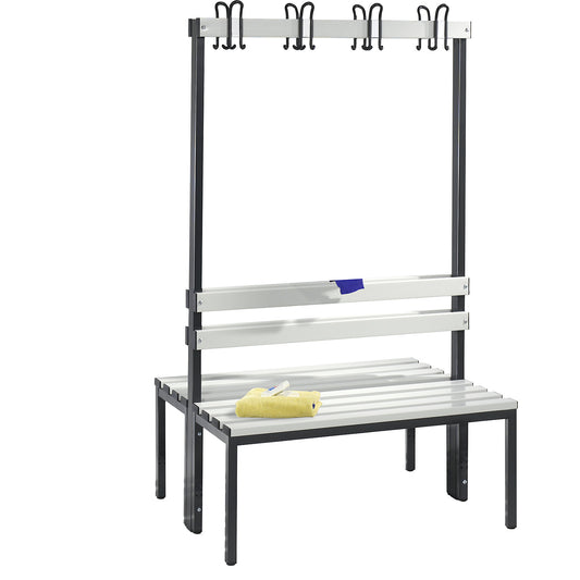 BASIC changing room bench, double sided, plastic slats, length 1000 mm, light grey.
