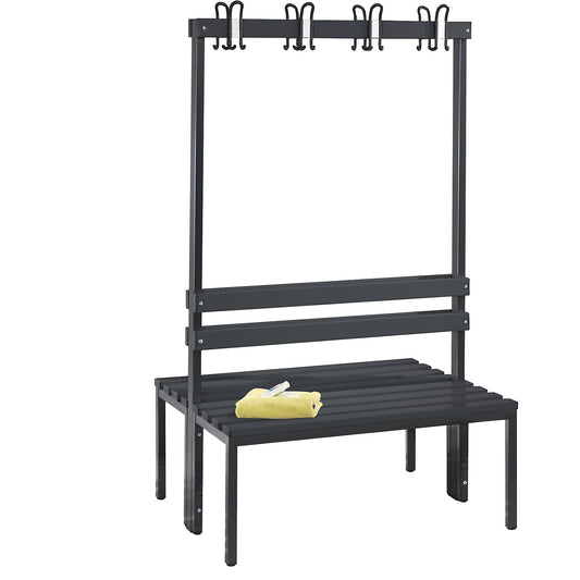 BASIC changing room bench, double sided, plastic slats, length 1000 mm, black grey.